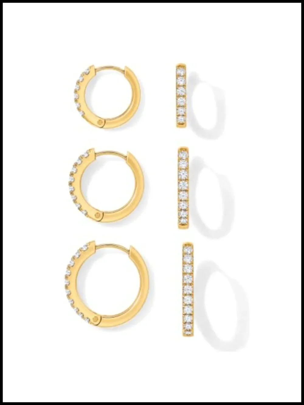 14K Gold Tone Stainless Steel Hoop Earrings 3 Pack Hypoallergenic Tarnish